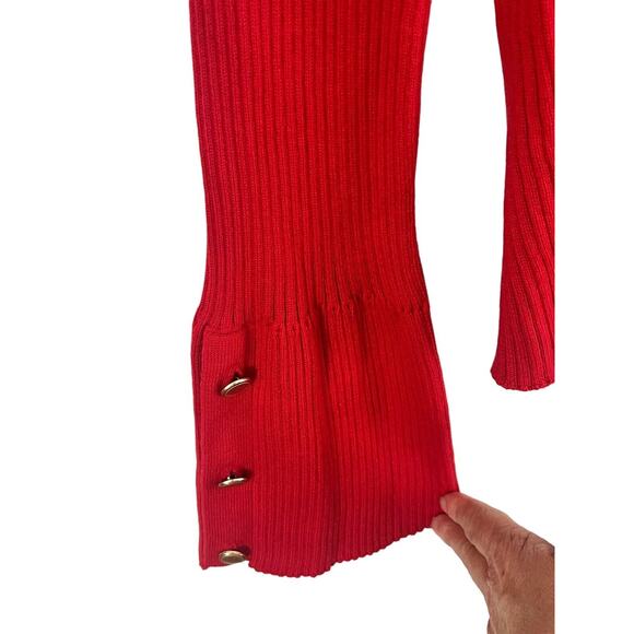Anthropologie Maeve Polo Bell Sleeve Sweater •M• Long Ribbed Red Holiday Button - Picture 8 of 13
